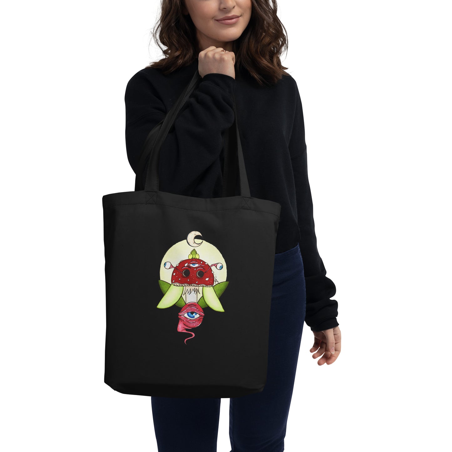 Mushroom moon eyes spring variant eco tote bag