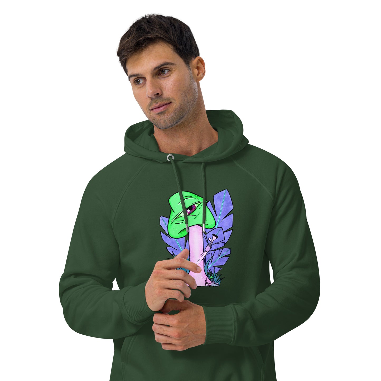 The Bongtripper (green) unisex eco raglan hoodie