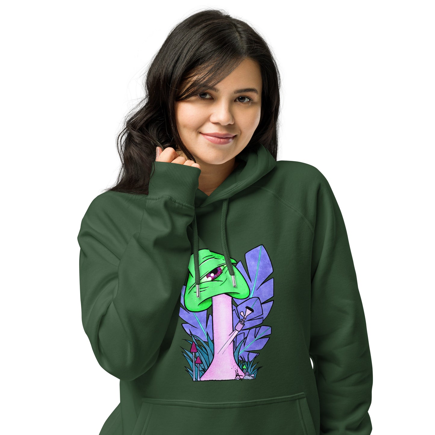 The Bongtripper (green) unisex eco raglan hoodie